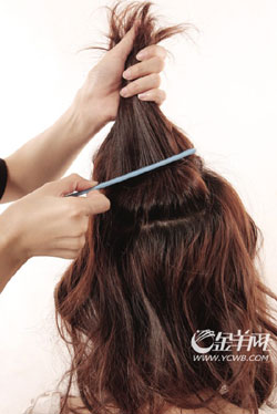 step2抓起顶区头发并倒梳